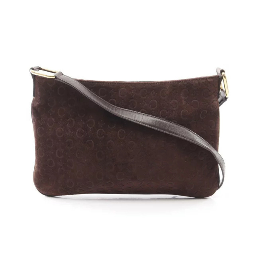 Celine C Blazon Shoulder Bag Suede Leather Brown